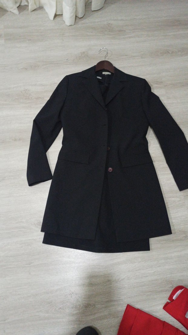 Düğmeli Siyah Kadın Uzun Ofis Ceketi - Görsel 2