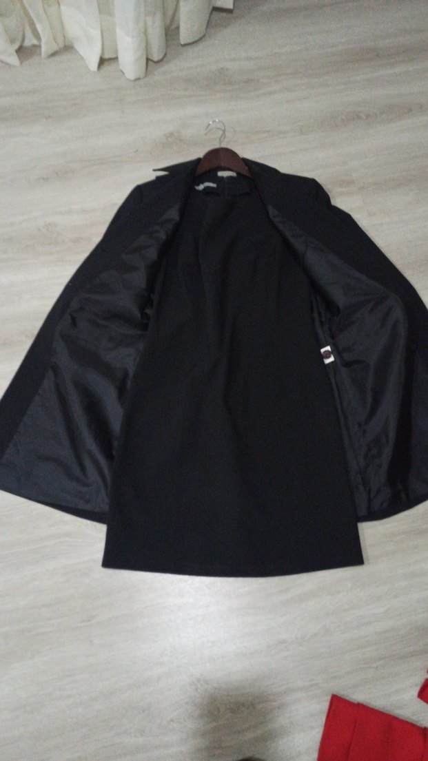 Düğmeli Siyah Kadın Uzun Ofis Ceketi - Görsel 3