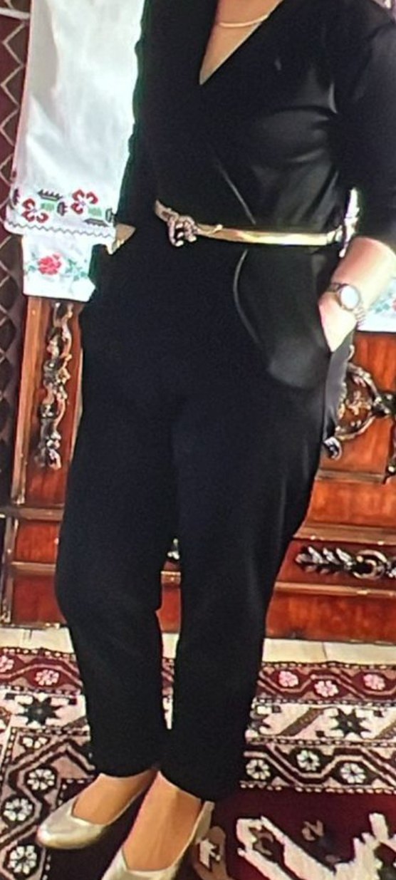 Kadın Siyah Uzun Kollu Tulum - Görsel 2