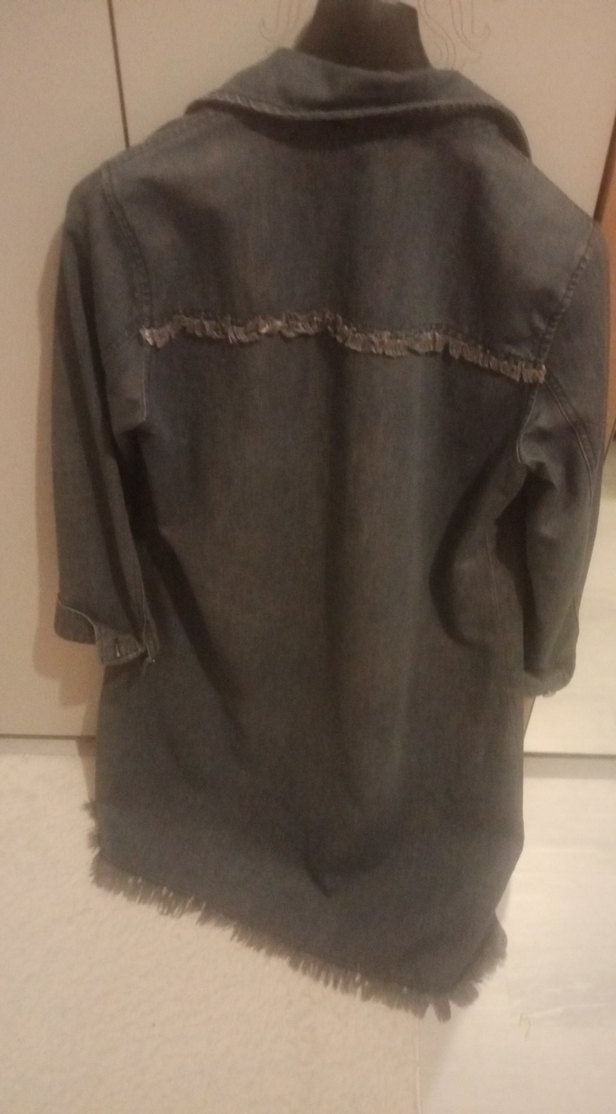 Gri Kadın Düğmeli Midi Denim Ceket - Görsel 3