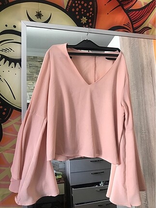 Pembe geniş kollu bluz