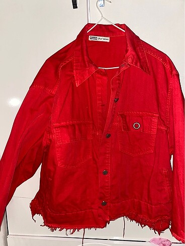 Diğer Kırmızı oversize kot ceket