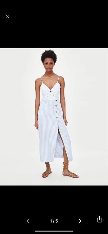 Zara çizgili yırtmaçlı elbise