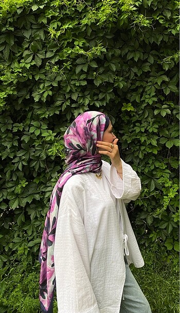 Yaprak desen bambu şal