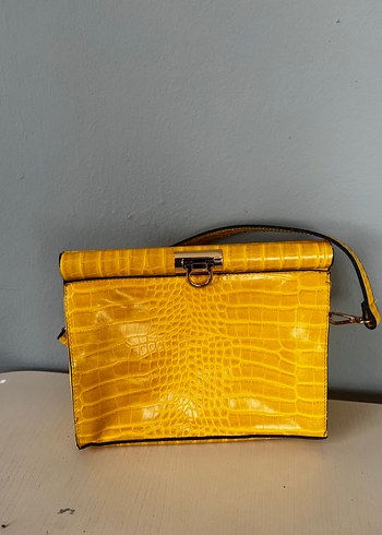 Mango Sarı Vintage Yılan Derisi Desenli Kadın Çanta