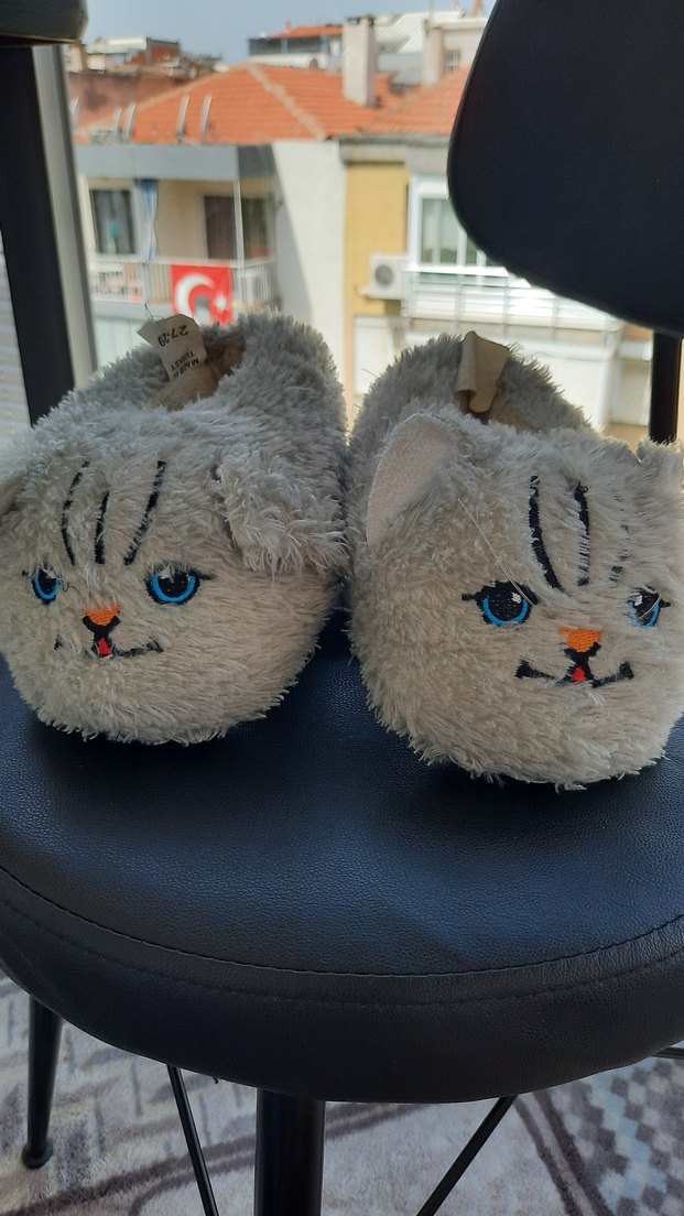 Gri Leopar Desenli Kız Çocuk Sıcak Terlik - Görsel 5