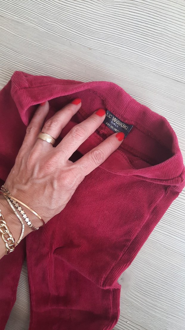 Bordo Kadife Kız Tayt - Görsel 2