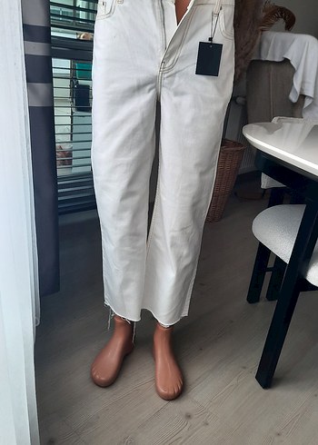 Network Beyaz Kadin Midi Boy Regular Fit Kot Pantolon