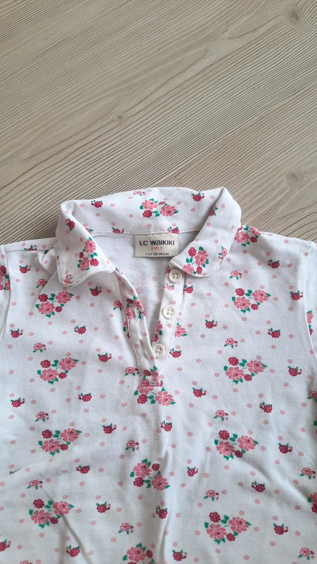 Çiçek Desenli Kız Çocuk Beyaz Gömlek - Görsel 3