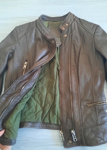 Kahverengi Deri Biker Ceket - Görsel 2