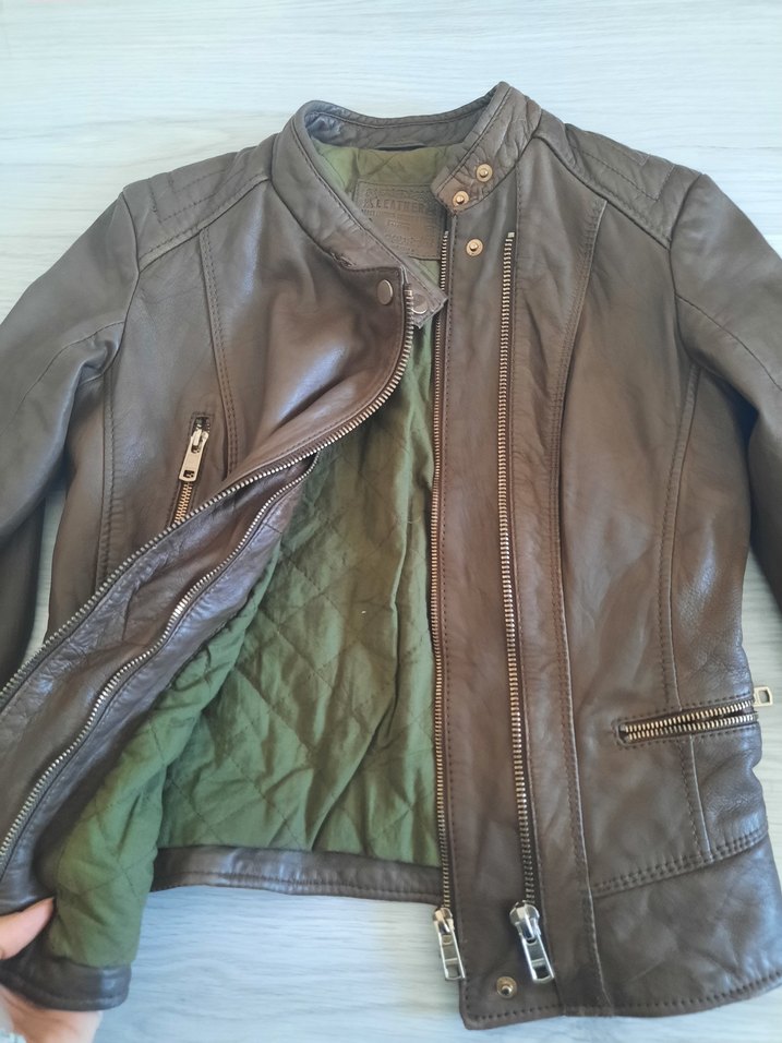 Kahverengi Deri Biker Ceket - Görsel 2