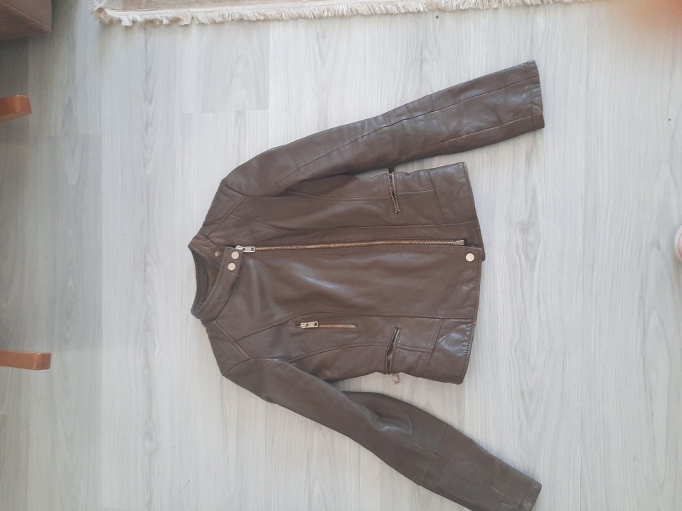 Kahverengi Deri Biker Ceket - Görsel 5