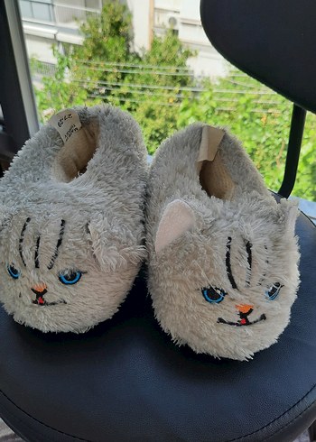 Kız Çocuk Gri Peluş Ev Terliği - Görsel 4