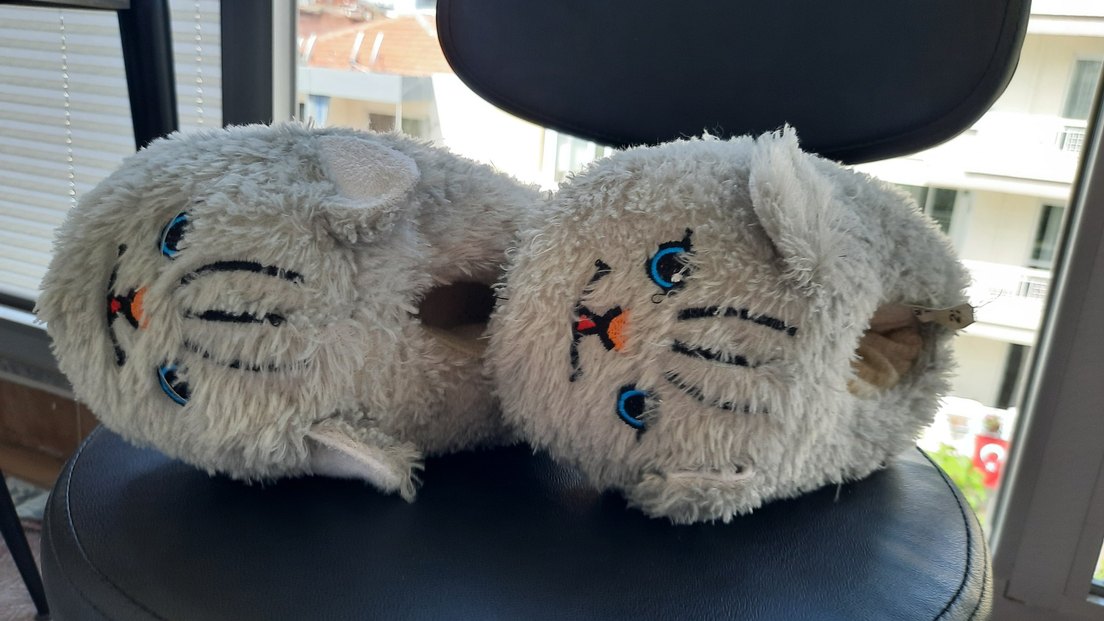 Kız Çocuk Gri Peluş Ev Terliği - Görsel 5