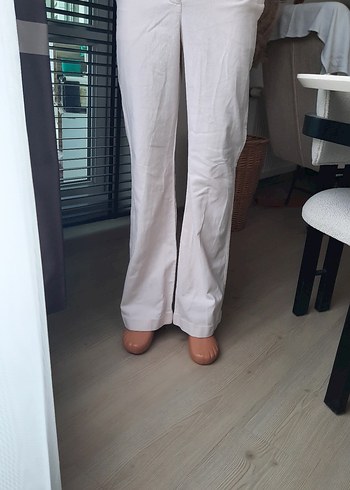 Düğmeli Beyaz Kadife Kadın Pantolon - Görsel 6