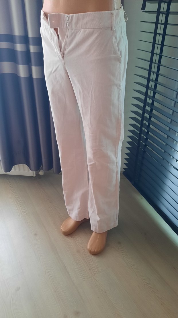 Düğmeli Beyaz Kadife Kadın Pantolon - Görsel 3