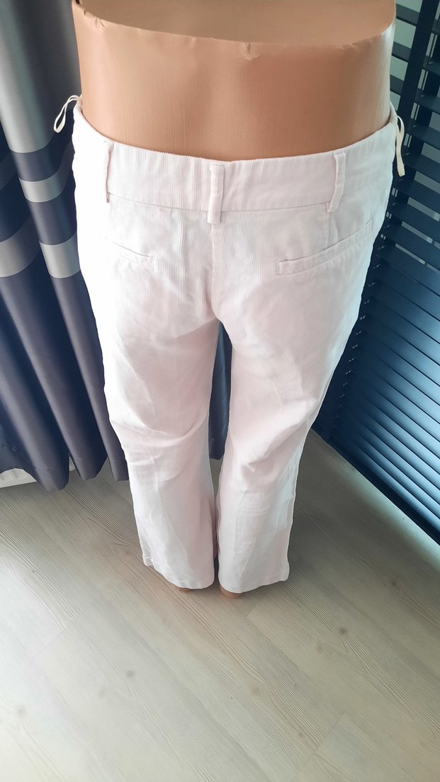 Düğmeli Beyaz Kadife Kadın Pantolon - Görsel 5