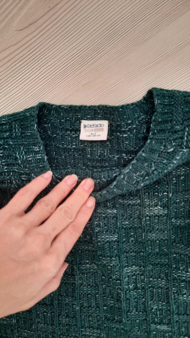 Kadın Gri Triko Bisiklet Yaka Kazak - Görsel 3