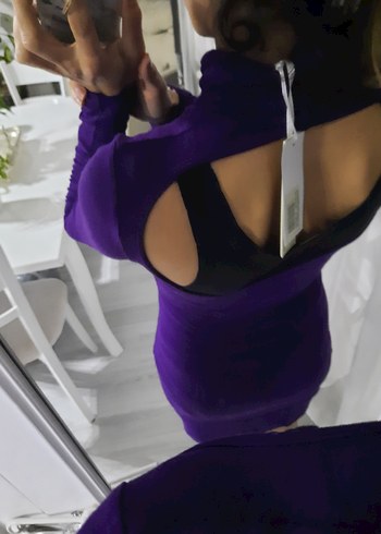 Mor Balıkçı Yaka Kadın Triko Elbise - Görsel 7