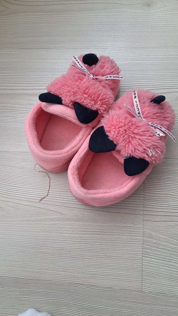 Kızlar için Pembe Leopar Desenli Kürklü Terlik - Görsel 3