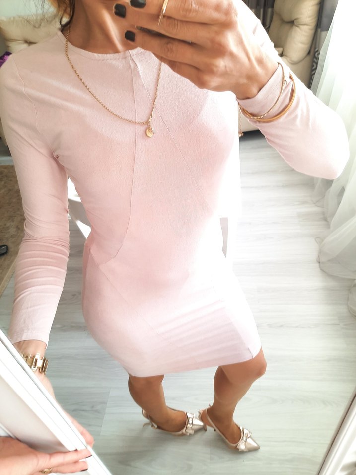 Pembe Midi Kadın Triko Elbise - Görsel 5