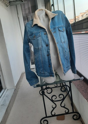 Kadın Mavi Kürklü Fit Kesim Denim Ceket - Görsel 8