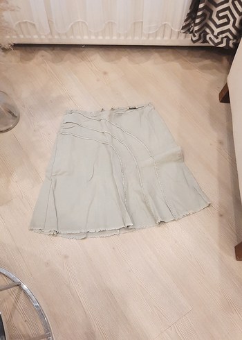 Bej Keten Mini Etek