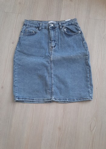 Gri Denim Midi Etek