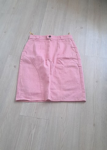 Kadın Pudra Pembe Keten Mini Etek