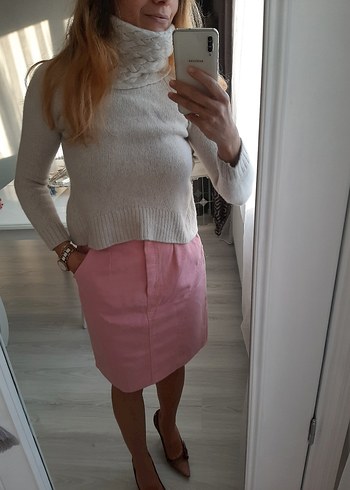 Diğer Kadın Pudra Pembe Keten Mini Etek