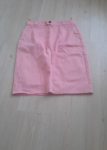 36 Beden Kadın Pudra Pembe Keten Mini Etek