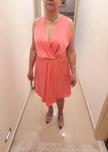 Pembe V Yaka Midi Abiye Elbise
