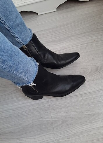 37 Beden siyah Renk #Mango #kovboy #deri #kısa #topuklu #bot #çizme #gerçek #gerçekd