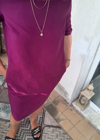 Mor V Yakalı Midi Hamile Elbisesi - Görsel 3