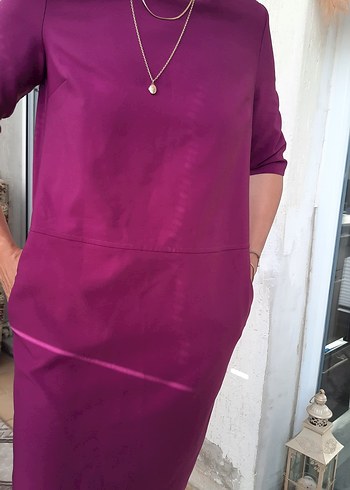 Mor V Yakalı Midi Hamile Elbisesi - Görsel 2