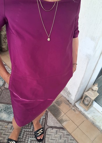 Mor V Yakalı Midi Hamile Elbisesi - Görsel 4