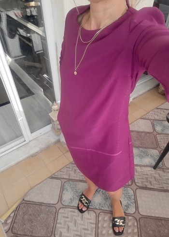 Mor V Yakalı Midi Hamile Elbisesi - Görsel 5