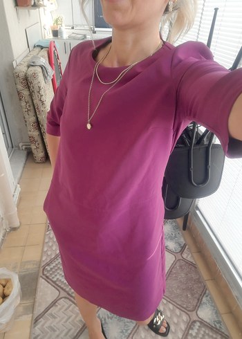 Mor V Yakalı Midi Hamile Elbisesi - Görsel 6