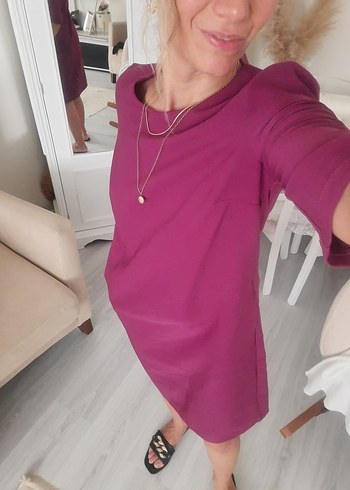 Mor V Yakalı Midi Hamile Elbisesi - Görsel 9