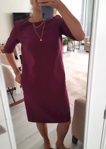 Mor V Yakalı Midi Hamile Elbisesi - Görsel 11