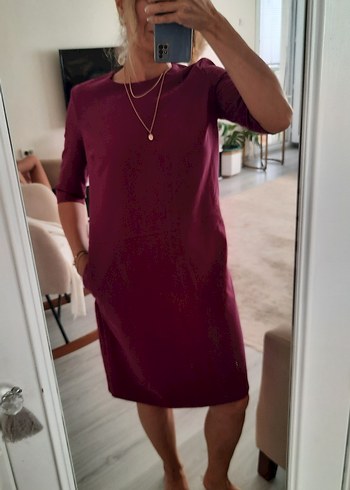 Mor V Yakalı Midi Hamile Elbisesi - Görsel 13