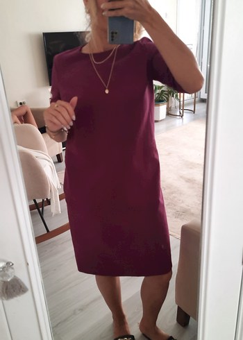 Mor V Yakalı Midi Hamile Elbisesi - Görsel 12