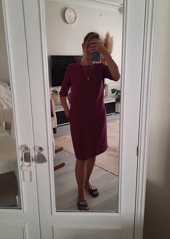 Mor V Yakalı Midi Hamile Elbisesi - Görsel 14