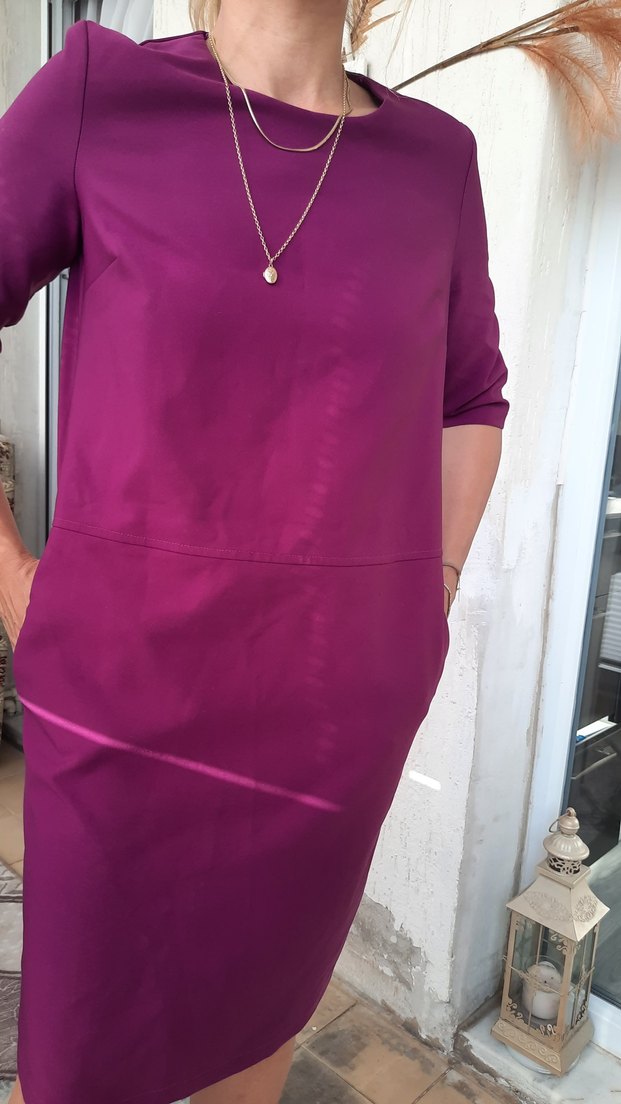Mor V Yakalı Midi Hamile Elbisesi - Görsel 2
