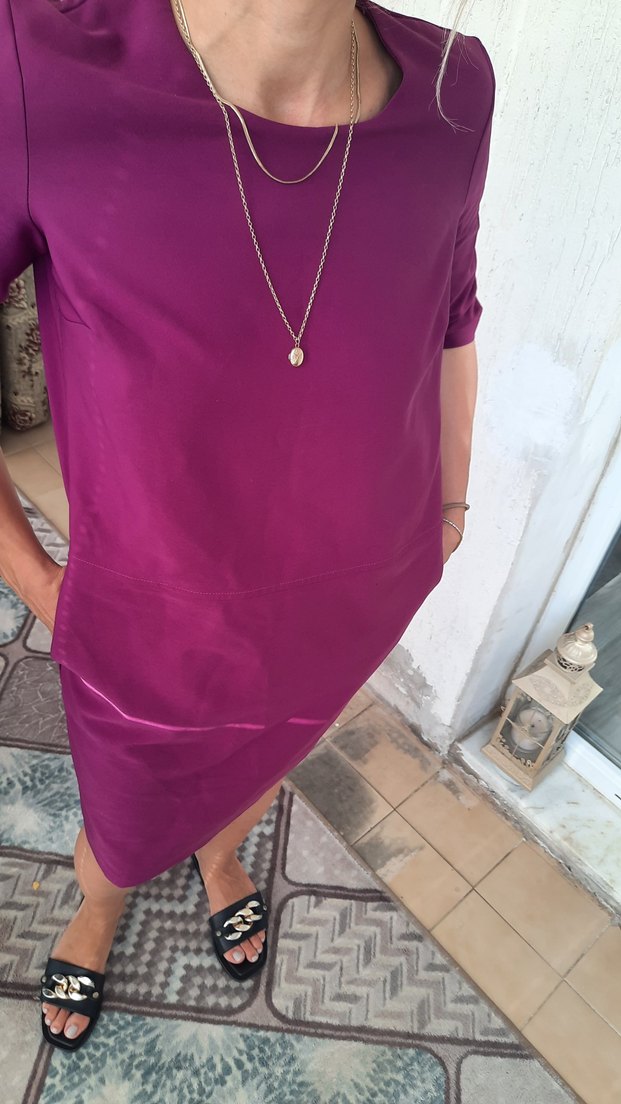 Mor V Yakalı Midi Hamile Elbisesi - Görsel 4