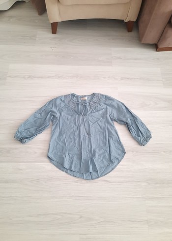 Kız Çocuk Gri Denim Uzun Kollu Bluz