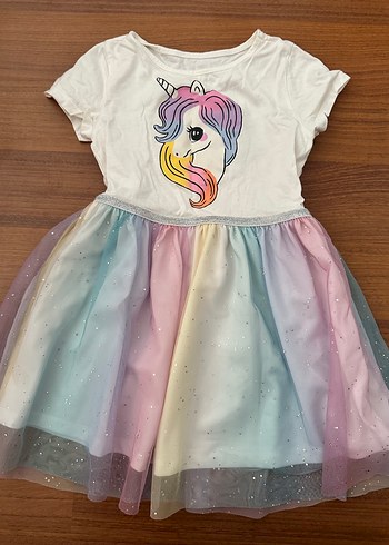 Kız Çocuk Unicorn Baskılı Fırfırlı Elbise