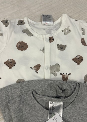 4 Yaş Beden gri Renk H&M 2li Erkek Çocuk Uzun Kollu Gri Baskılı Pijama Takımı