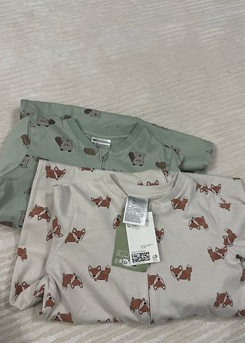 H&M 2 Li uzun kollu Kahverengi Baskılı tulum
