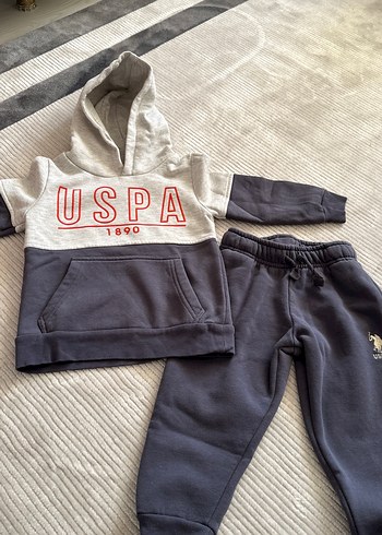 USPA Gri Erkek Çocuk Kapüşonlu Eşofman Takımı